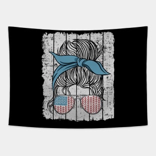 Lake Life Messy Bun Women American Flag Sunglasses Funny Lake Life Tapestry