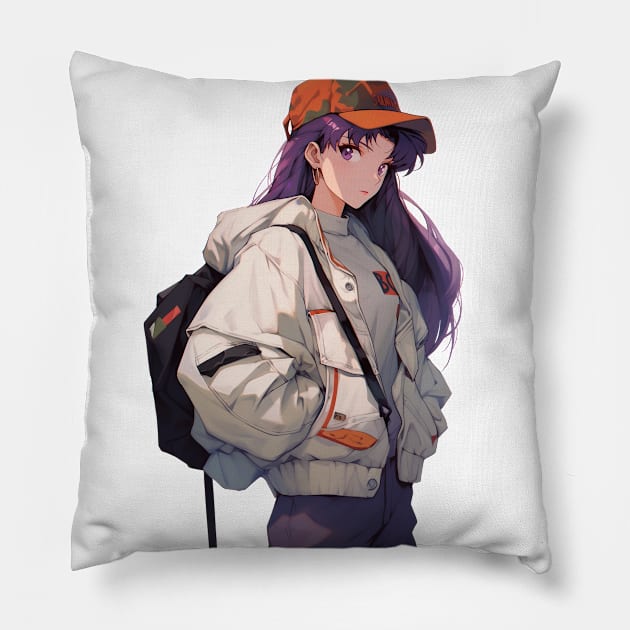 Misato Katsuragi Anime girl Illustration streetwear 3 Pillow by Graphicvibestore