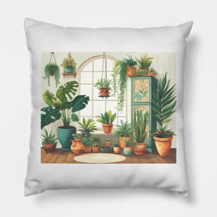 Indoor Garden Oasis - Houseplants by the Window - Indoor Jungle Pillow