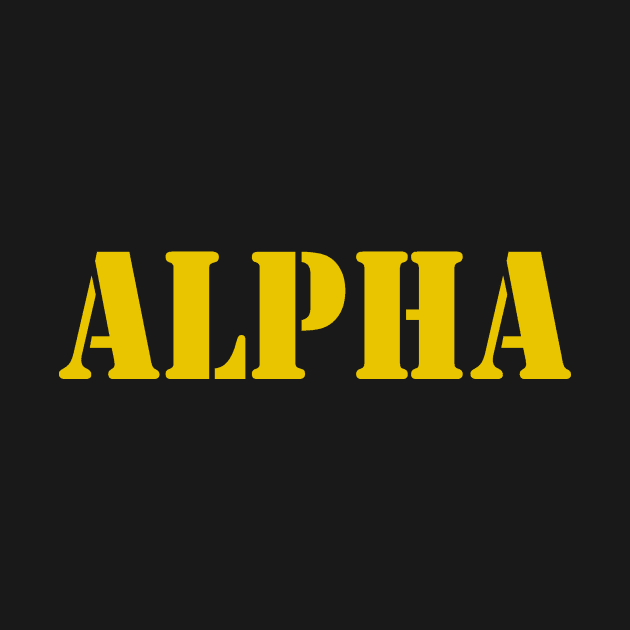 Alpha in yellow font, military style by Ghostmooner