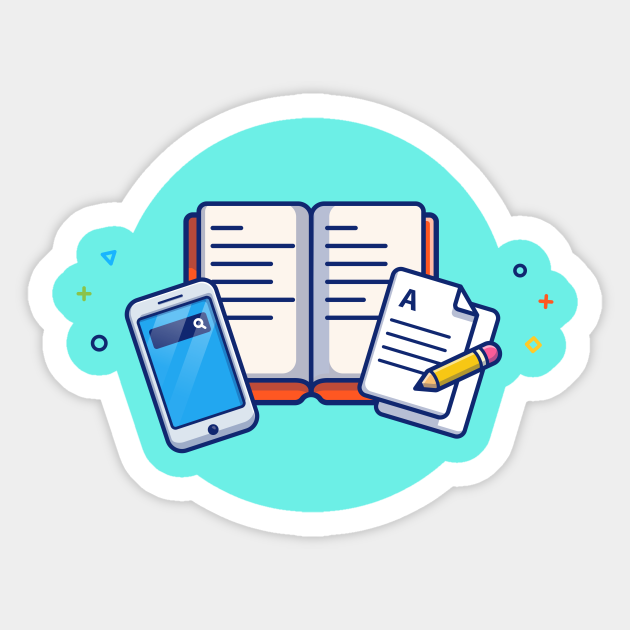 Hand Phone Book Paper And Pencil Cartoon Book Sticker Teepublic Au Hand Phone Book Paper And Pencil Cartoon Book Sticker Teepublic Au