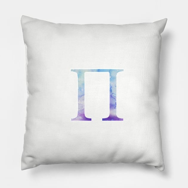 Blue Pi Watercolor Letter Pillow by AdventureFinder