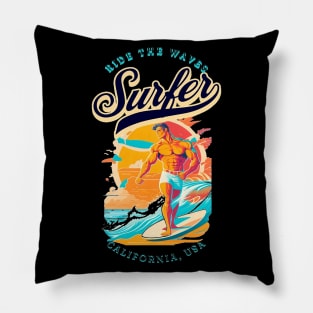 Surf, Hello Summer Funny Surfer Riding Surf Surfing Lover Gifts Pillow