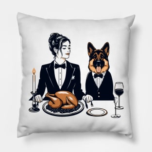 Lady and German Shepherd Thanksgiving Dinner Pillow