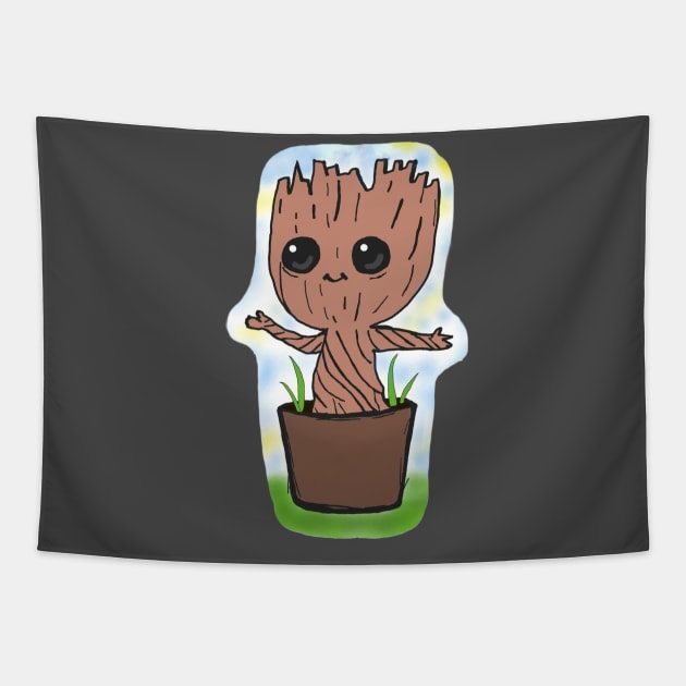 Baby Groot in a Pot Tapestry by lightoptic