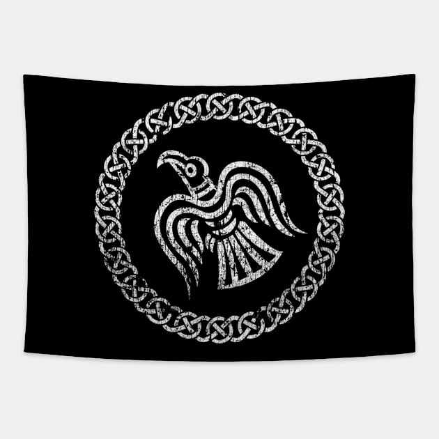 raven of odin viking knotwork distressed Tapestry by Blue Pagan