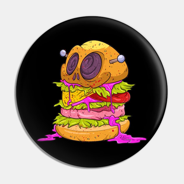 Cheesy Burger Monster Cartoon Pin by Trendy Black Sheep