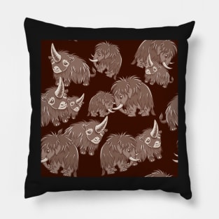 Woolly Mammoth and Woolly Rhino on Cranberry background Pillow