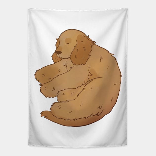 Cute english cocker spaniel sleeping illustration Tapestry by Yarafantasyart