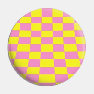 Warped perspective coloured checker board effect grid yellow and pink Pin