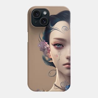 Beaux Animes Art, Beautiful Anime tattoo Girl with blue eyes Illustration Design Phone Case