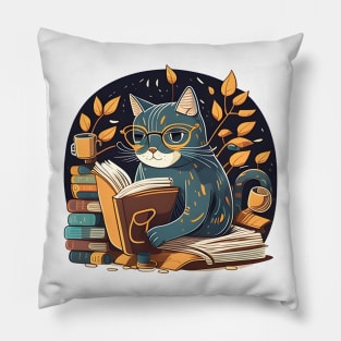 Funny Cat Coffee Reading Book , Catpuccino - Love Cats Pillow