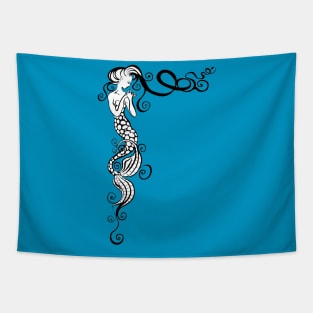 Whimsical black and white mermaid Tapestry