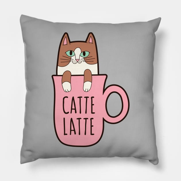 Catte Latte Coffe Cat Pillow by pinkowlet