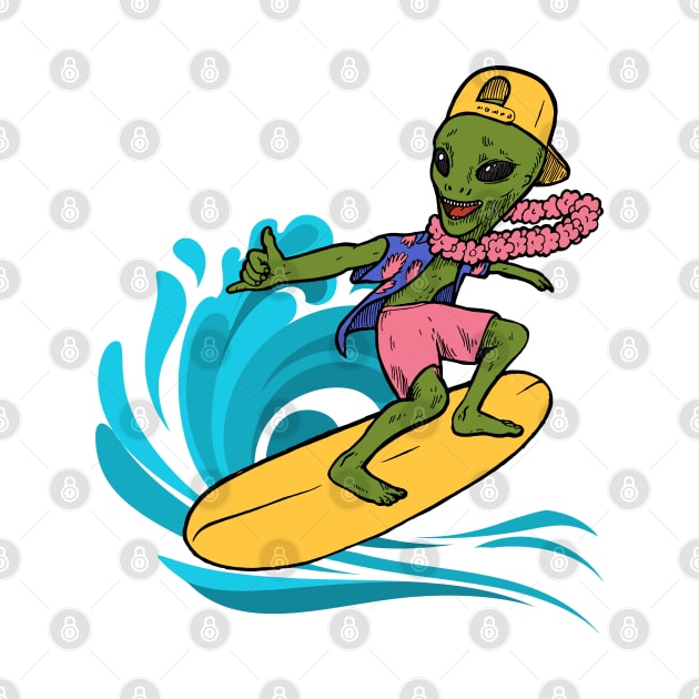 Surfer with Alien Summer Surfing by Leonitrias Welt