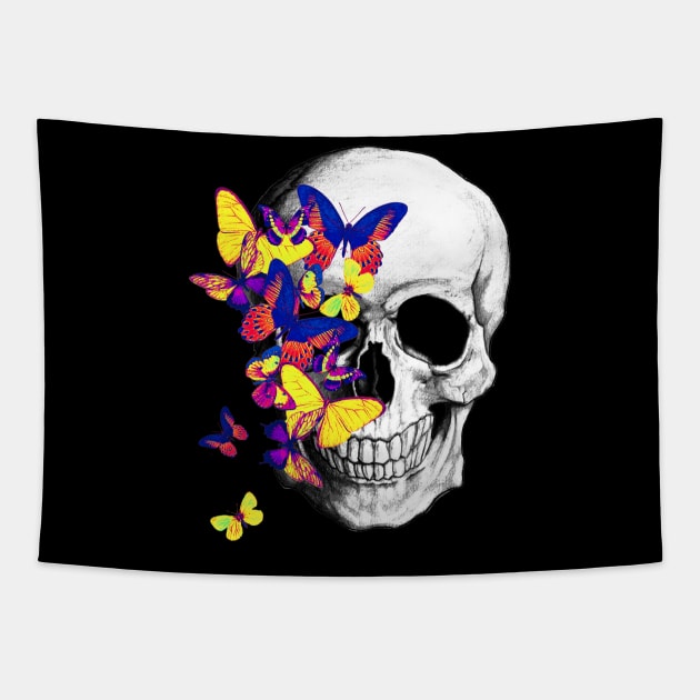 Tribe Skull With Butterflies Tapestry by Collagedream