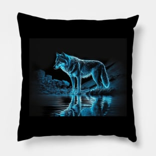 Ice Wolf at Night by the Lake Pillow