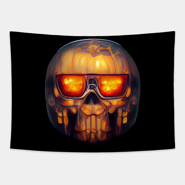 Pumpkin Skull Halloween Tapestry by MZeeDesigns