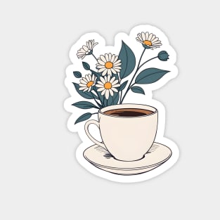 aesthetic cup of coffee withh blooming flowers Magnet