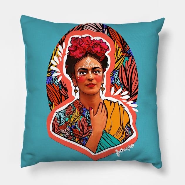 Frida Coral Pillow by jurumple