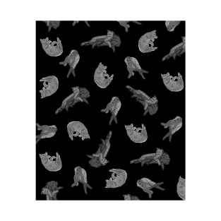 Cats Pattern - Black and White with Black Background T-Shirt