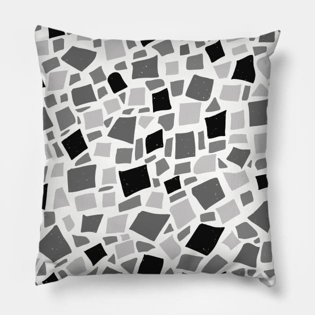 Broken Tiles Mosaic Pattern Black and White Color Background GC-120-9 Pillow by GraphicCharms