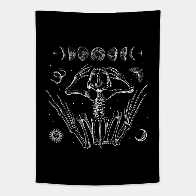 Goblincore Aesthetic: A Vintage Blend of Frog Skeletons, Moth Moon Phases, Sun Stars - Dark Academia's Goth Grunge Tapestry by Ministry Of Frogs