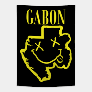 Vibrant Gabon Africa x Eyes Happy Face: Unleash Your 90s Grunge Spirit! Smiling Squiggly Mouth Dazed Smiley Face Tapestry