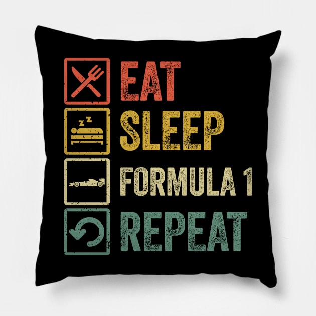 Funny eat sleep formula 1 repeat retro vintage Pillow by Lyume