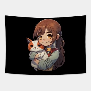 Cat & Girl Kawaii Anime Cute Cat Lover Tapestry