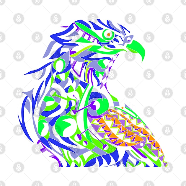 white mecha peregrine falcon halcon ecopop in mexican techno organic tribal totonac patterns by jorge_lebeau