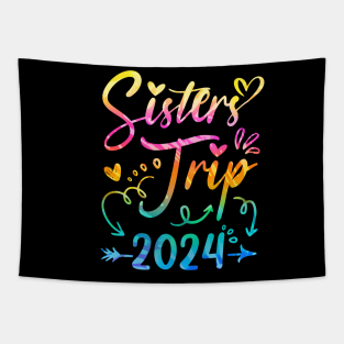 Sister's Road Trip 2024 Tie Dye Cute Sisters Weekend Trip Tapestry