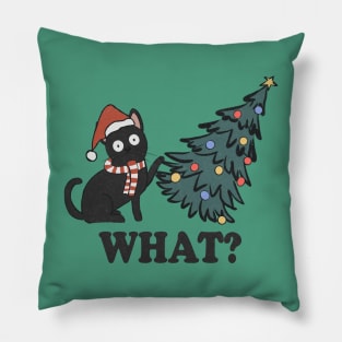 Cat Pushing Christmas Tree Pillow