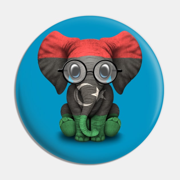 Baby Elephant with Glasses and Libyan Flag Pin by jeffbartels