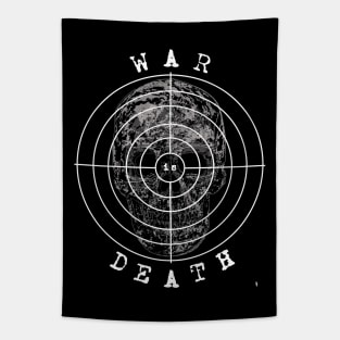 WAR is DEATH, sketch of skull and target Tapestry