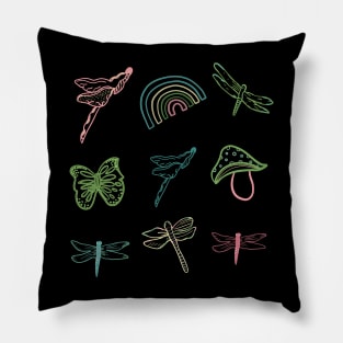 Butterfly, dragonfly and mushroom Pillow