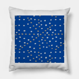 Silver and Gold Polka Dots on Blue Pillow