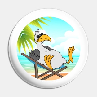 Seagull Chilling At Beach With Sunset Comic Style Pin