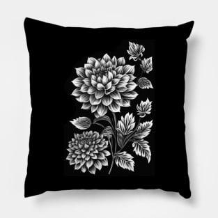 Dahlia Flowers White Drawing Pillow