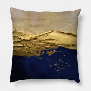 blue abstract scene with gold paint effect. Pillow