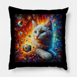 Cat and a rubix cube Pillow