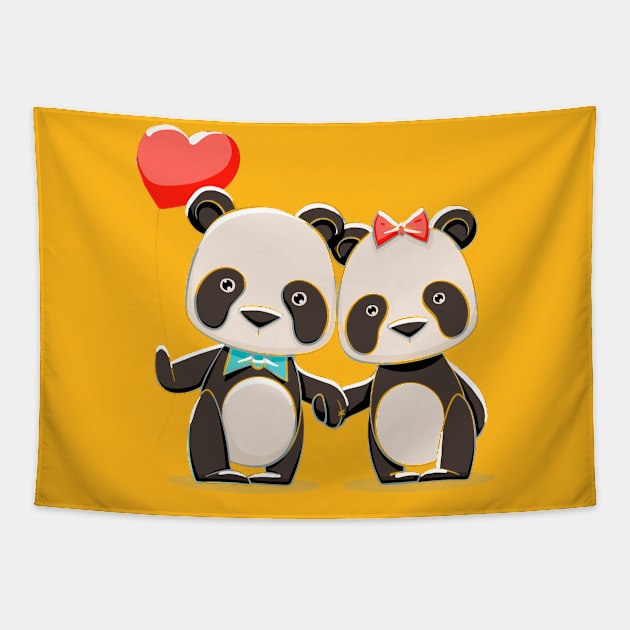 Panda Couple Tapestry by Mako Design 