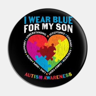 I wear Blue For My Son Autism Awareness Mom Dad Matching Pin