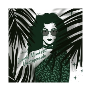 Jungle Mindset: Unstoppable – Tropical Green Girl with Curly Hair & Palm Leaves T-Shirt