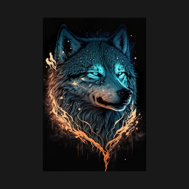 Cool Wolf portrait with teal and orange glow by KoolArtDistrict