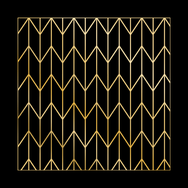 Black And Gold Geometric Chevron Pattern by speckled