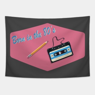 Born in the Eighties, with Cassette and Pencil (Blue and Pink) Tapestry