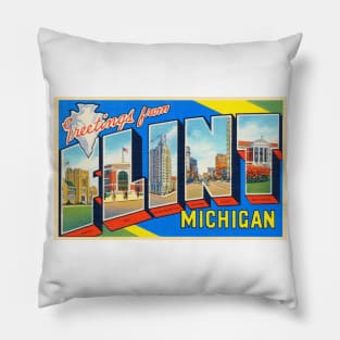 Greetings from Flint Michigan, Vintage Large Letter Postcard Pillow