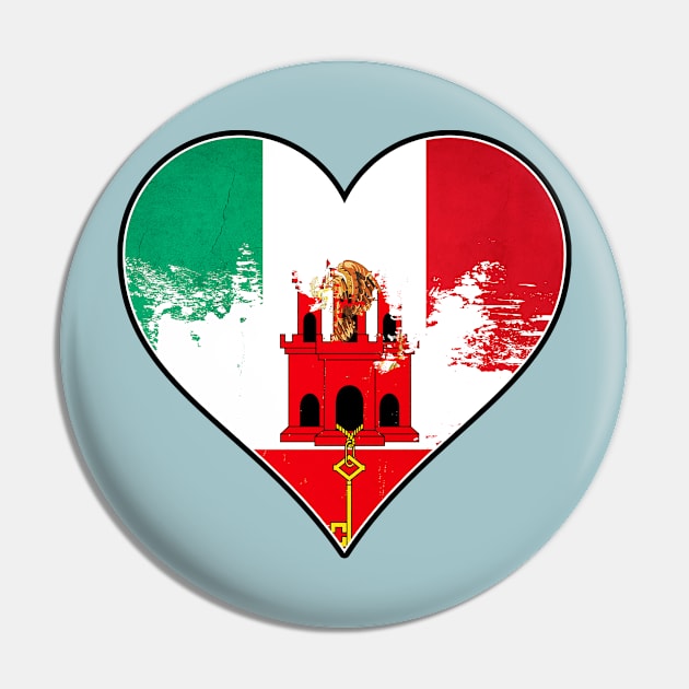 Mexican and Gibraltar Heart Mix Heritage Flag Pin by Just Rep It!!