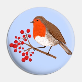 European Robin Winter Bird Pin